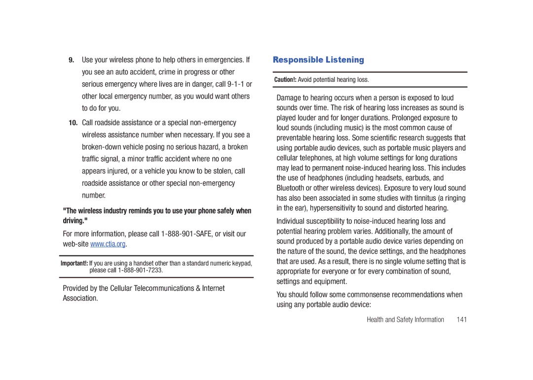 Samsung SCH-U450HAATLS user manual Responsible Listening, 141 