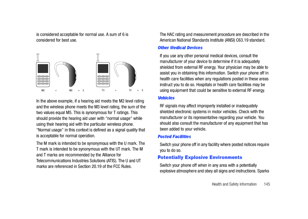 Samsung SCH-U450HAATLS user manual Potentially Explosive Environments, Other Medical Devices, Vehicles, Posted Facilities 