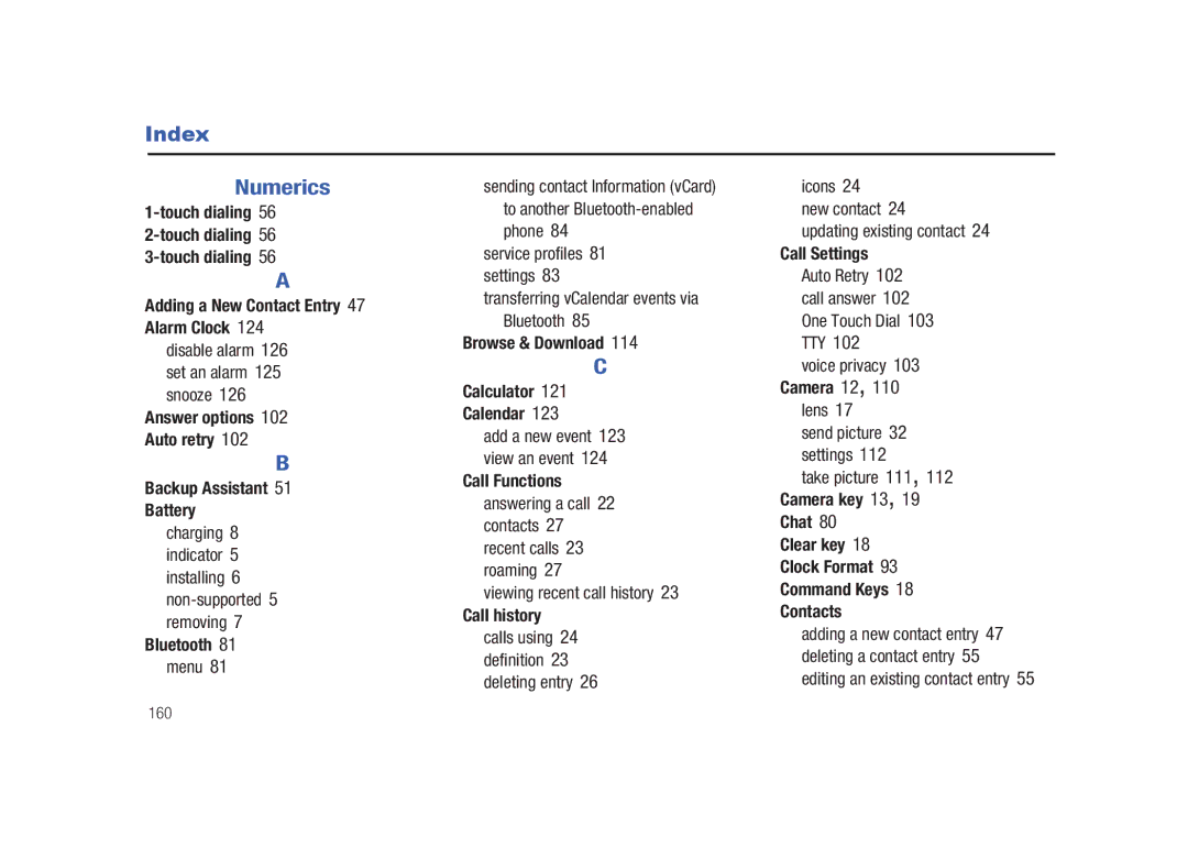 Samsung SCH-U450HAATLS user manual Index Numerics 