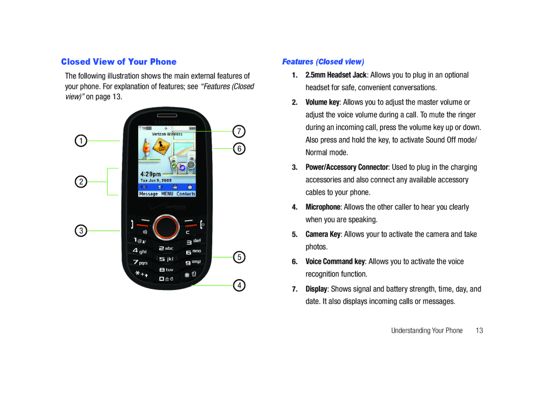 Samsung SCH-U450HAATLS user manual Closed View of Your Phone, Features Closed view 