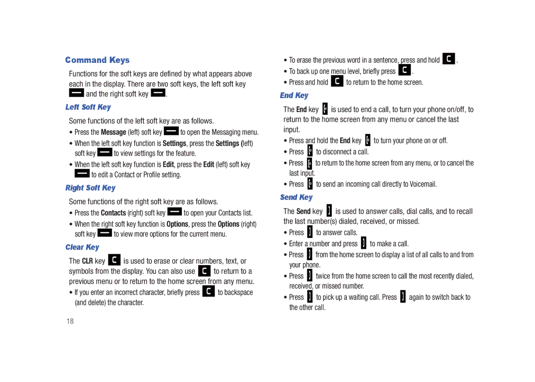 Samsung SCH-U450HAATLS user manual Command Keys 