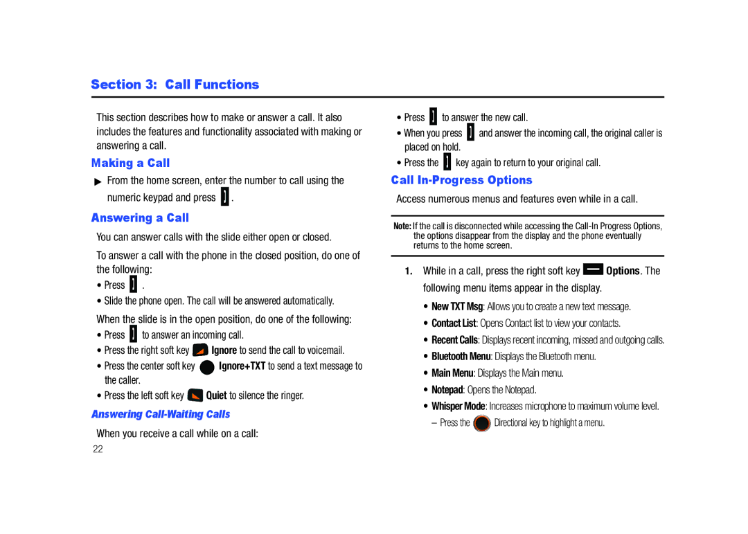 Samsung SCH-U450HAATLS user manual Call Functions, Making a Call, Answering a Call, Call In-Progress Options 