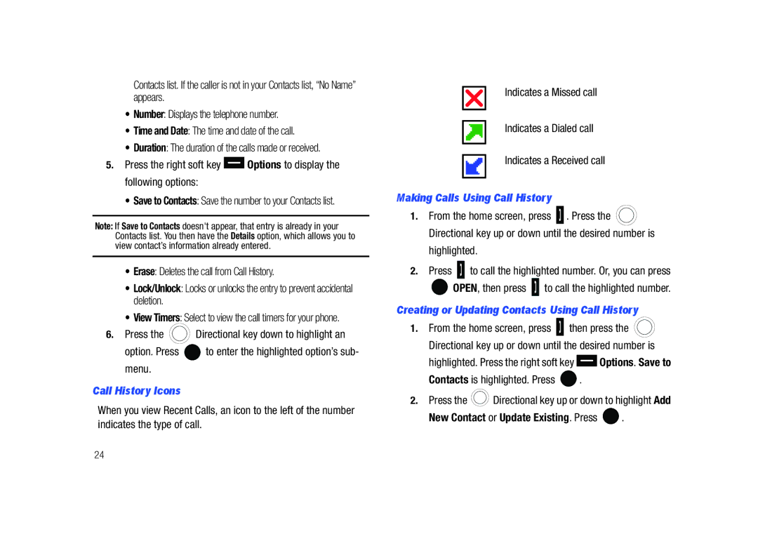 Samsung SCH-U450HAATLS Making Calls Using Call History, Highlighted, Creating or Updating Contacts Using Call History 
