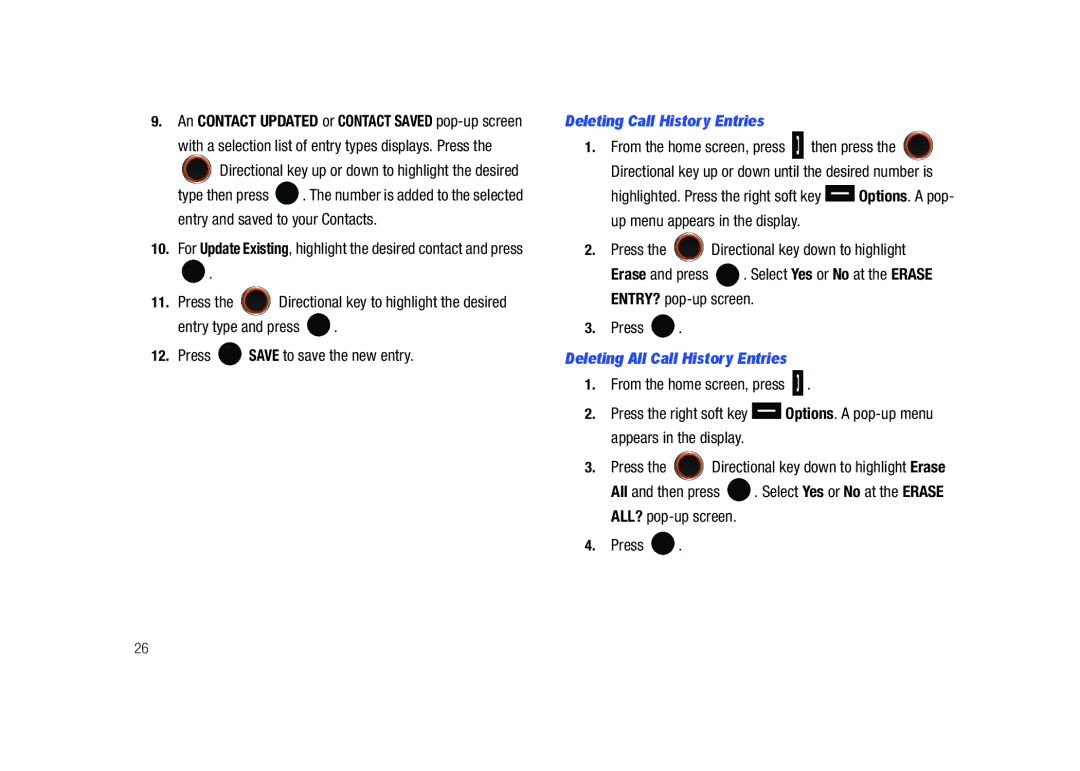 Samsung SCH-U450HAATLS user manual Entry type and press Press Save to save the new entry, Deleting Call History Entries 