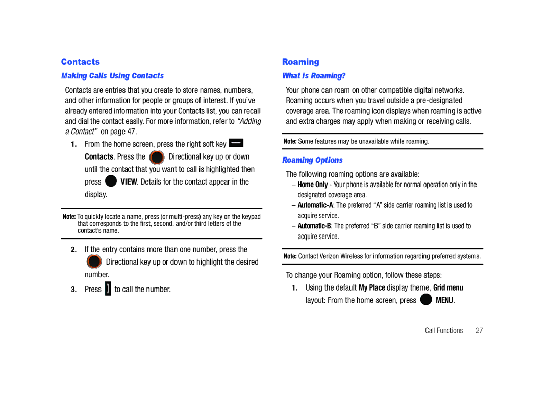 Samsung SCH-U450HAATLS user manual Making Calls Using Contacts, What is Roaming?, Roaming Options 