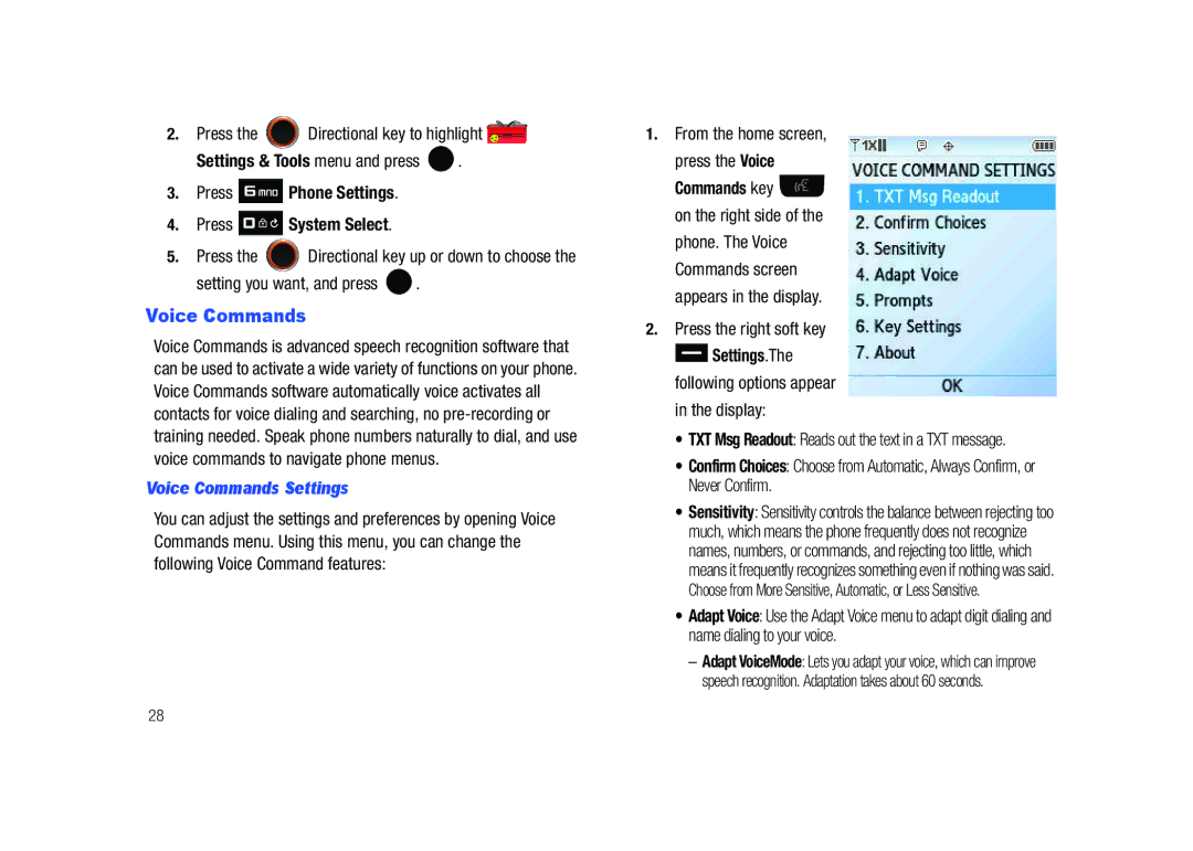 Samsung SCH-U450HAATLS user manual Voice Commands Settings 