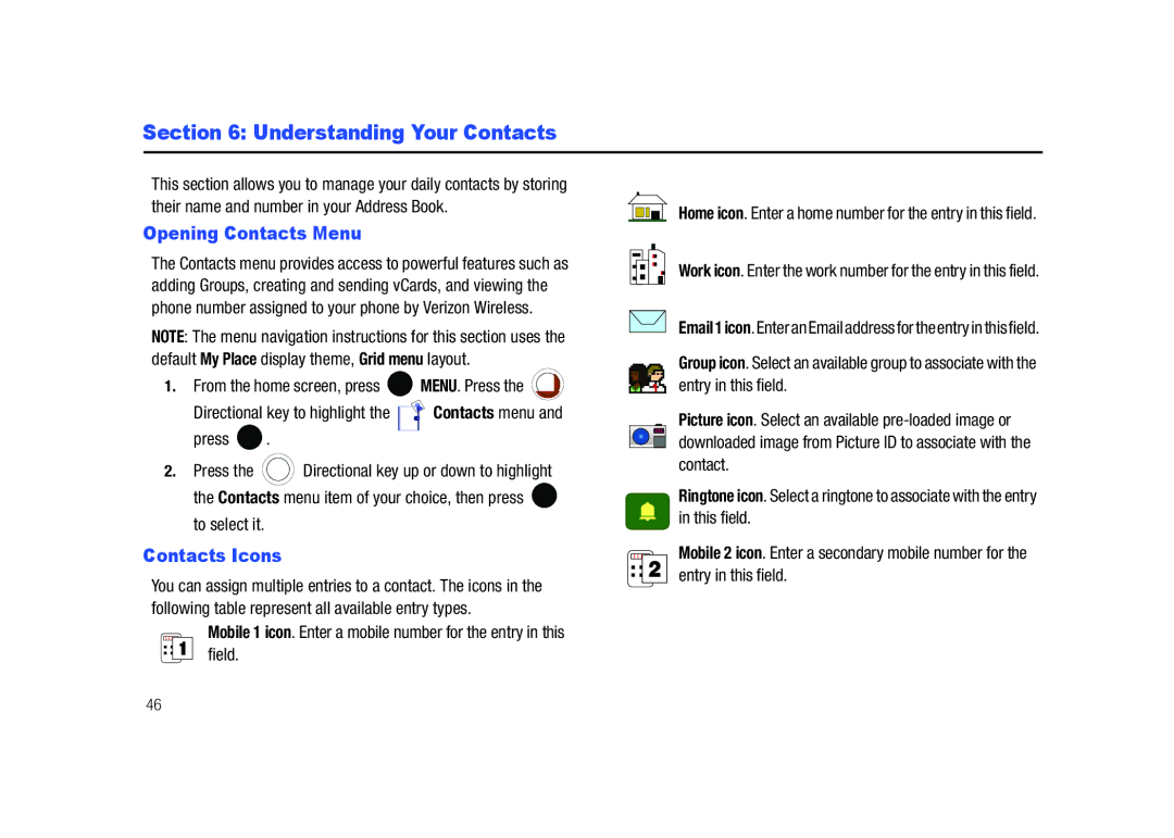 Samsung SCH-U450HAATLS user manual Understanding Your Contacts, Opening Contacts Menu, Contacts Icons, To select it 