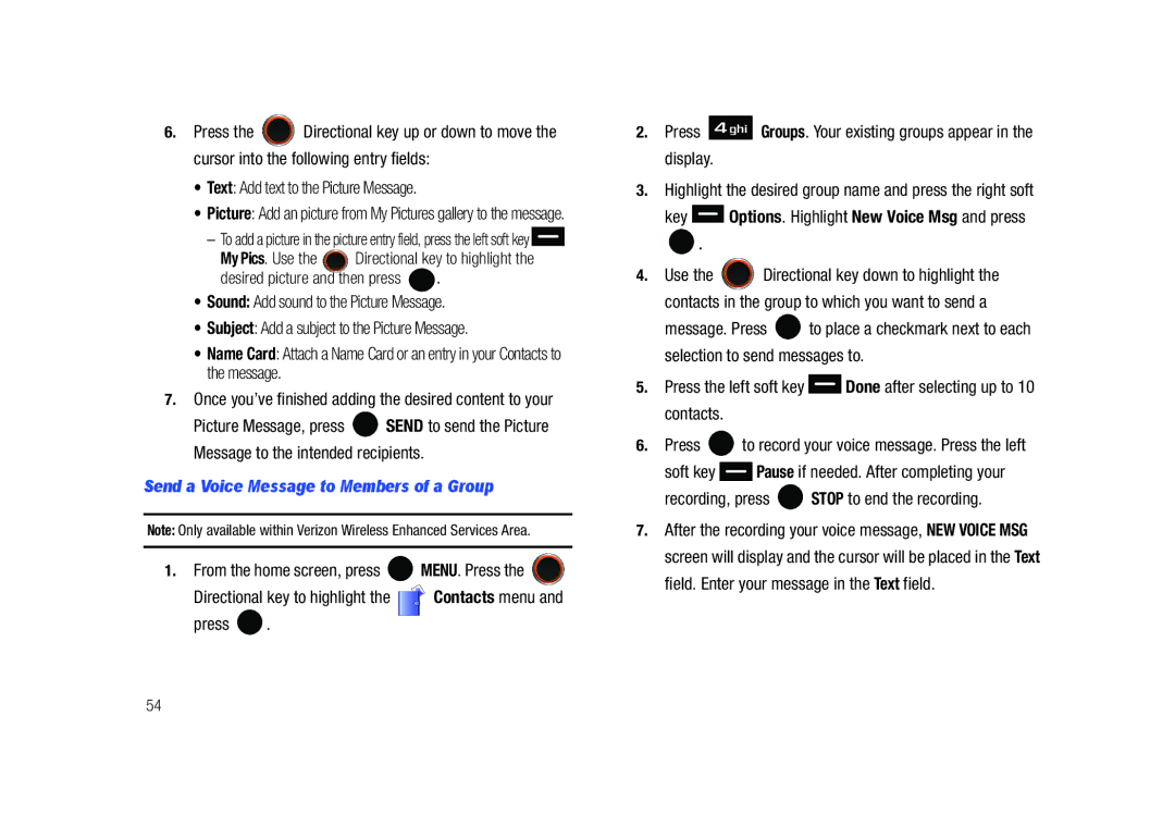 Samsung SCH-U450HAATLS user manual Text Add text to the Picture Message, Send a Voice Message to Members of a Group 