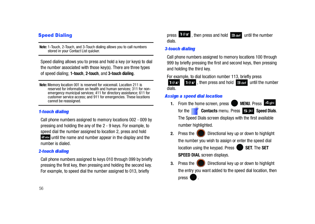 Samsung SCH-U450HAATLS user manual Speed Dialing, Touch dialing, Assign a speed dial location 