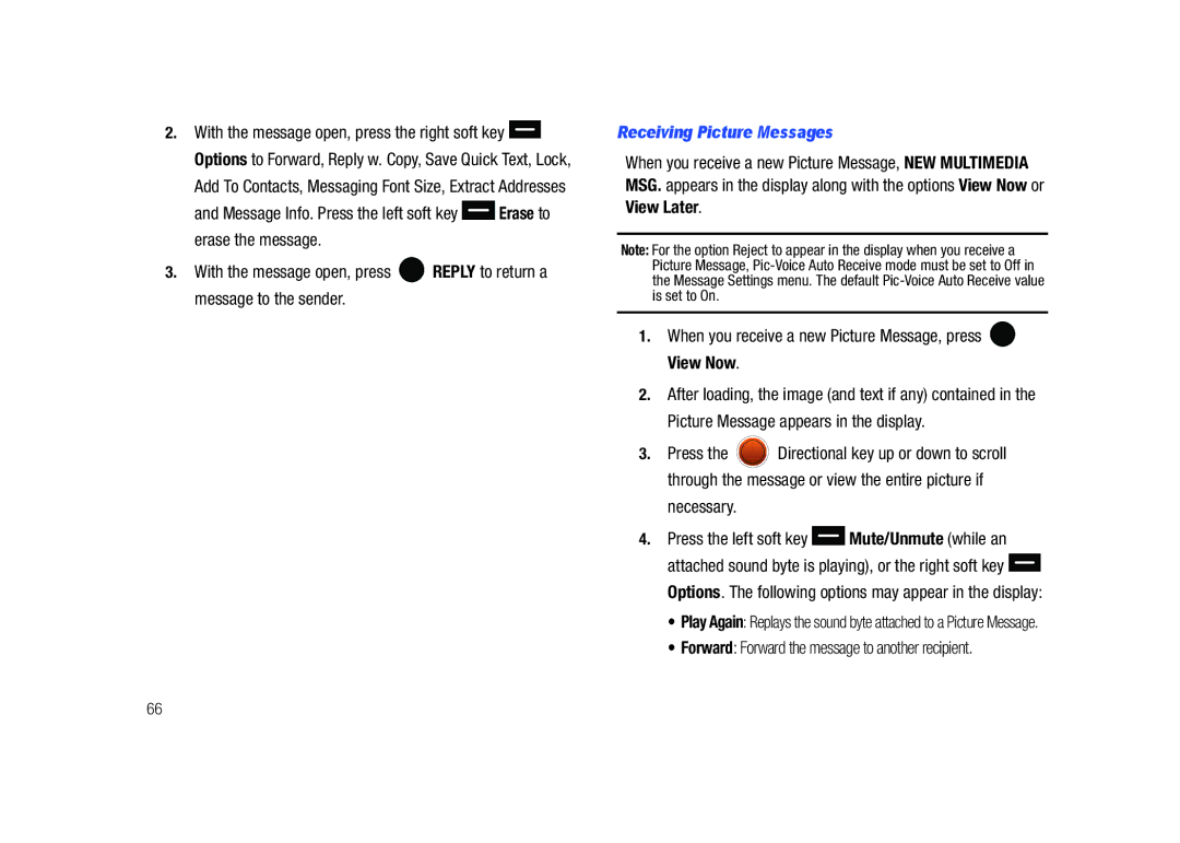 Samsung SCH-U450HAATLS Receiving Picture Messages, Necessary, Options. The following options may appear in the display 