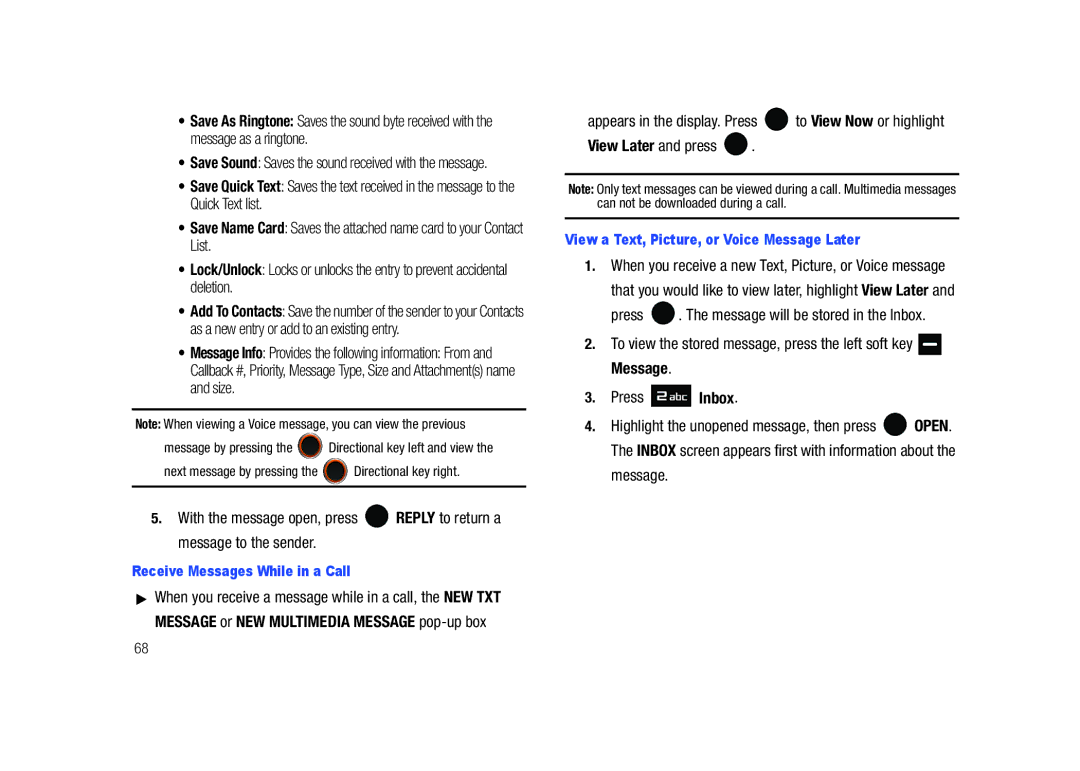 Samsung SCH-U450HAATLS user manual View Later and press, Receive Messages While in a Call 