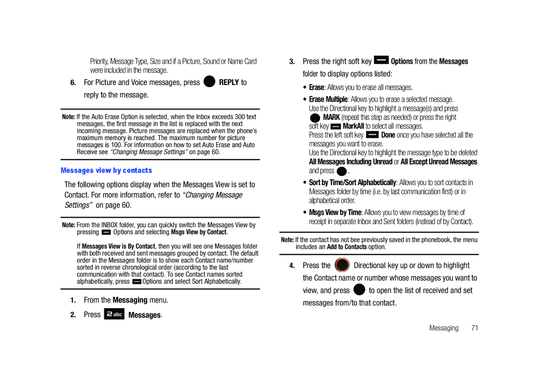 Samsung SCH-U450HAATLS user manual Press Messages, Messages view by contacts 