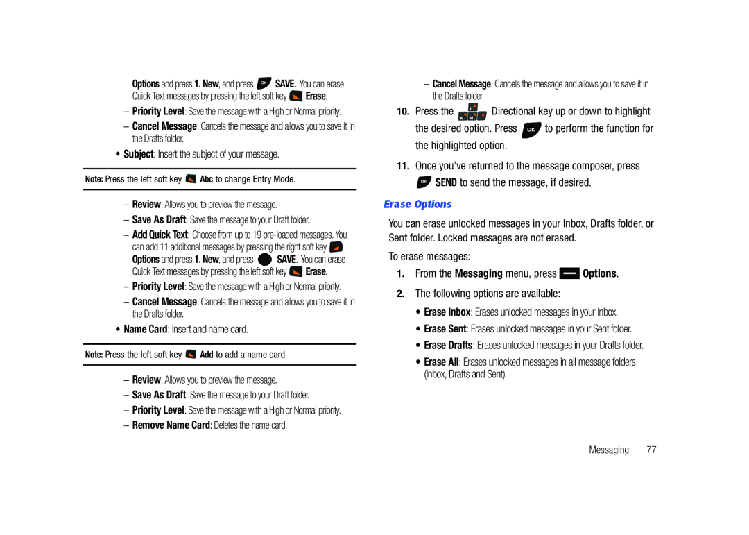 Samsung SCH-U450HAATLS user manual Desired option. Press, Erase Options, Erase Inbox Erases unlocked messages in your Inbox 