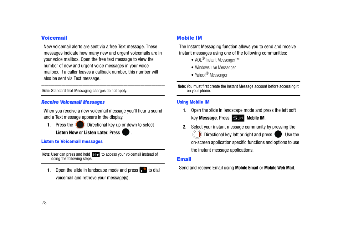 Samsung SCH-U450HAATLS user manual Mobile IM, Receive Voicemail Messages, Listen Now or Listen Later. Press 