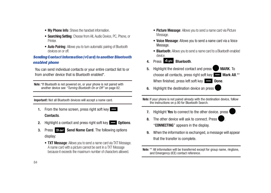 Samsung SCH-U450HAATLS user manual From the home screen, press right soft key Contacts, Press Bluetooth 