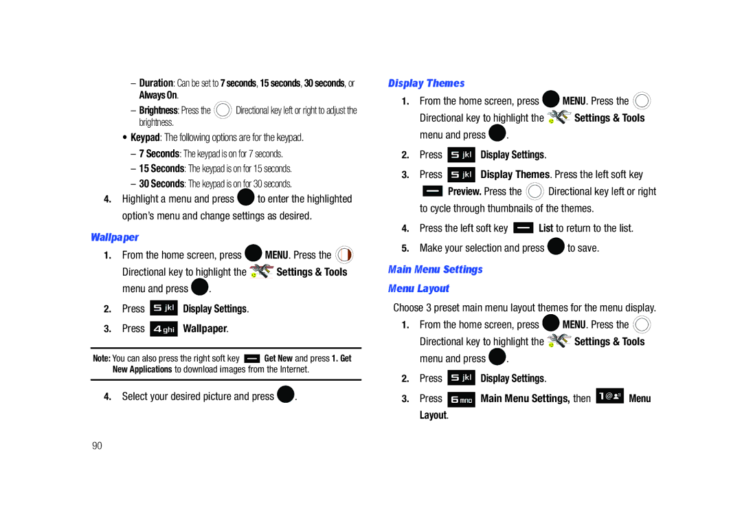 Samsung SCH-U450HAATLS user manual Wallpaper, Display Themes, Main Menu Settings Menu Layout 
