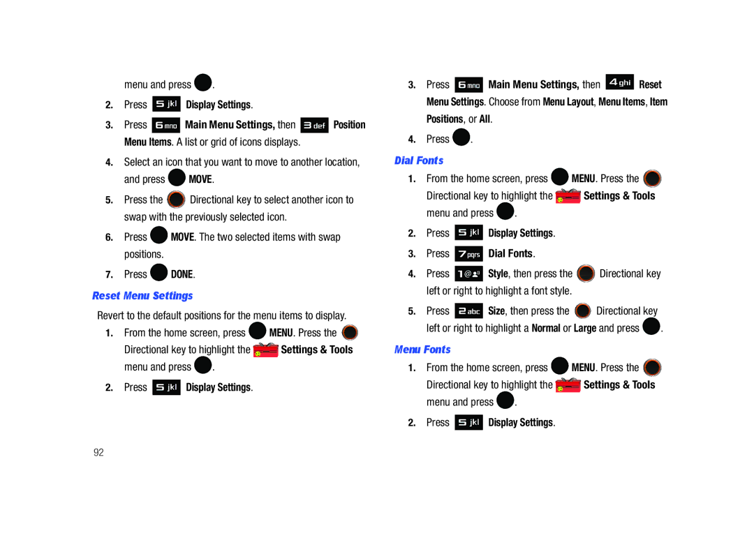 Samsung SCH-U450HAATLS user manual Reset Menu Settings, Dial Fonts, Menu Fonts 