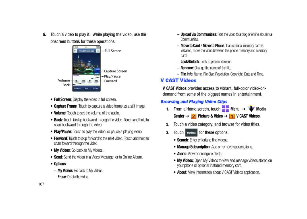 Samsung GH68-26940A, SCH-U820ZKAVZW user manual Cast Videos, Browsing and Playing Video Clips 