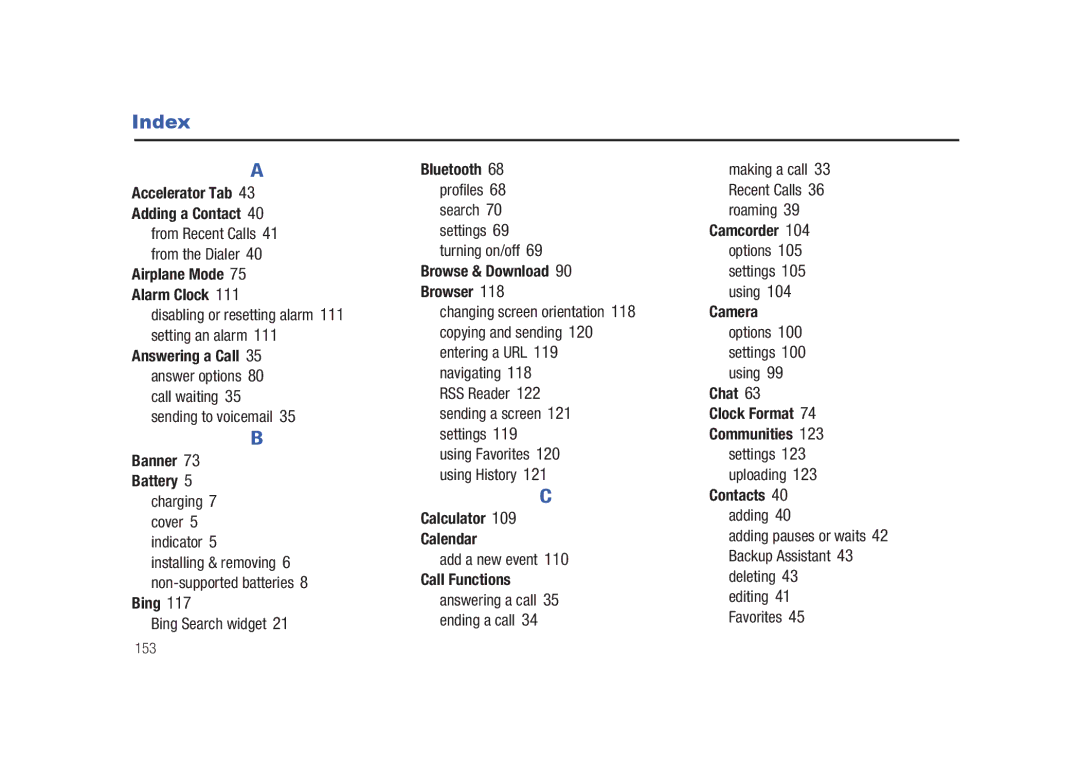 Samsung GH68-26940A, SCH-U820ZKAVZW user manual Index 