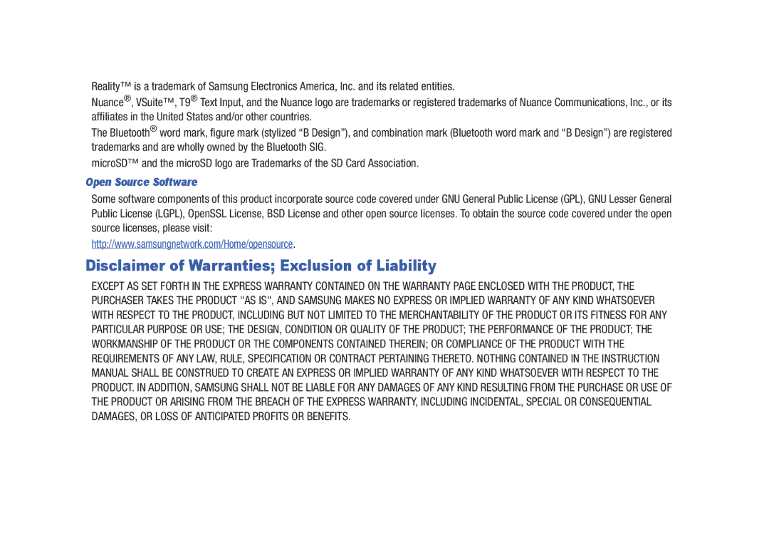 Samsung SCH-U820ZKAVZW, GH68-26940A user manual Disclaimer of Warranties Exclusion of Liability, Open Source Software 
