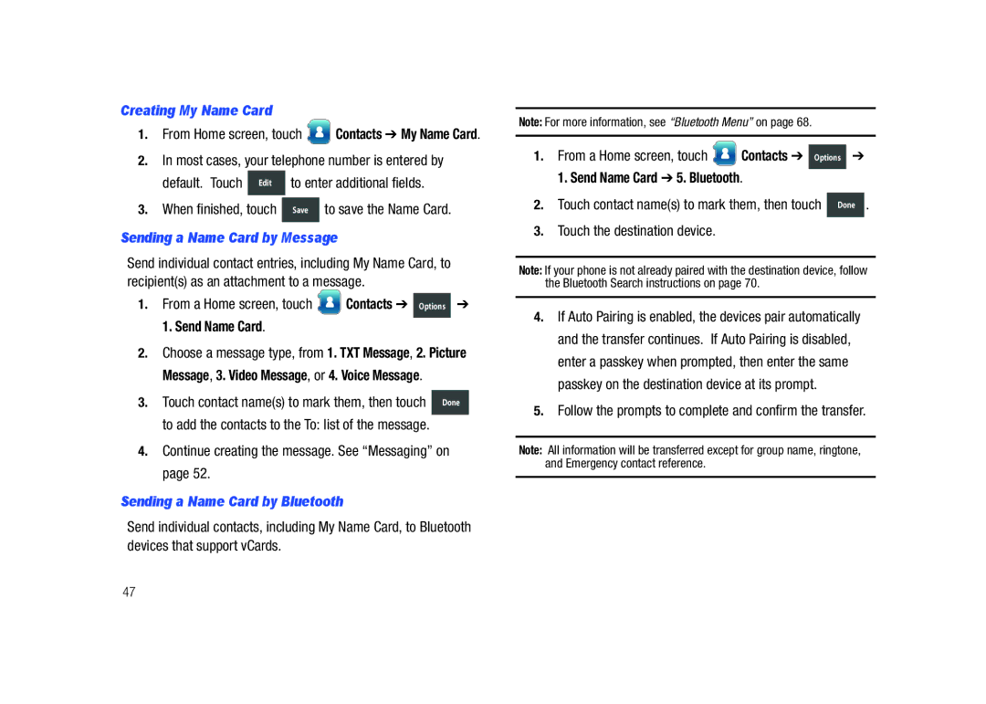 Samsung GH68-26940A, SCH-U820ZKAVZW user manual Creating My Name Card, Sending a Name Card by Message, Send Name Card 