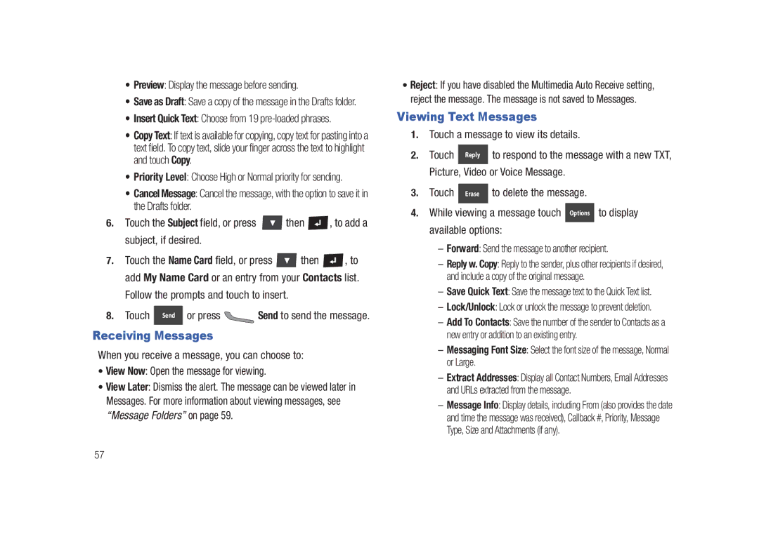 Samsung GH68-26940A user manual Receiving Messages, Viewing Text Messages, Forward Send the message to another recipient 