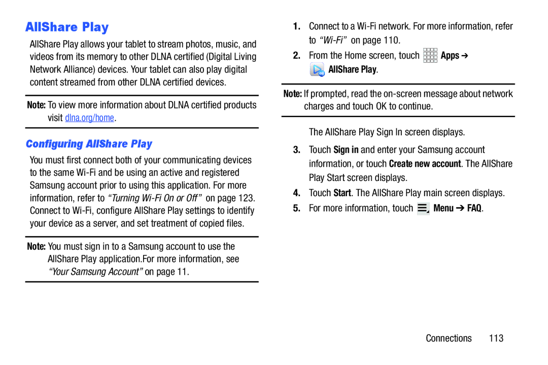 Samsung GH68_37970A, SCHI925EAAVZW, SCH-I925EAAVZW Configuring AllShare Play, AllShare Play Sign In screen displays 