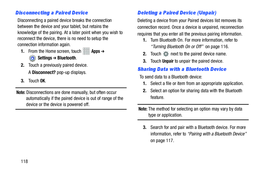 Samsung SCH-I925EAAVZW, SCHI925EAAVZW, GH68_37970A Disconnecting a Paired Device, Deleting a Paired Device Unpair, Touch OK 