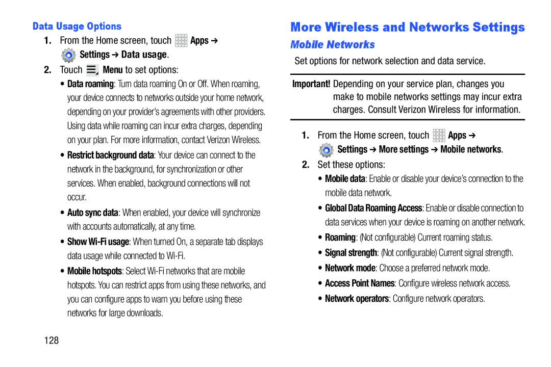 Samsung GH68_37970A, SCHI925EAAVZW, SCH-I925EAAVZW More Wireless and Networks Settings, Mobile Networks, Data Usage Options 