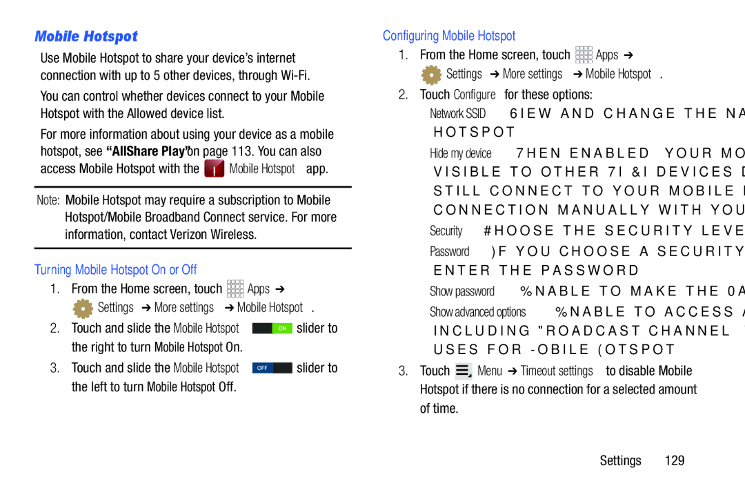 Samsung SCHI925EAAVZW, SCH-I925EAAVZW, GH68_37970A Turning Mobile Hotspot On or Off, Configuring Mobile Hotspot 