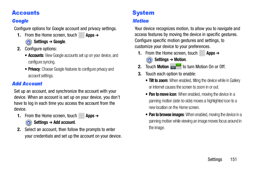 Samsung SCH-I925EAAVZW, SCHI925EAAVZW, GH68_37970A user manual System, Google, Add Account, Motion 