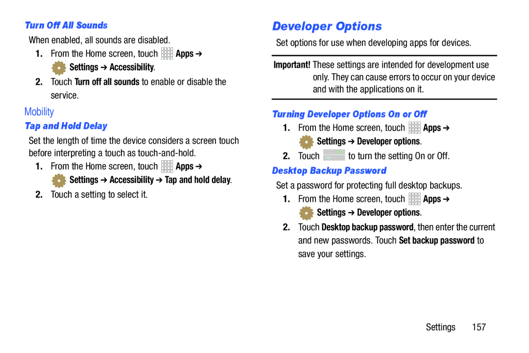 Samsung SCH-I925EAAVZW, SCHI925EAAVZW, GH68_37970A user manual Developer Options, Mobility 