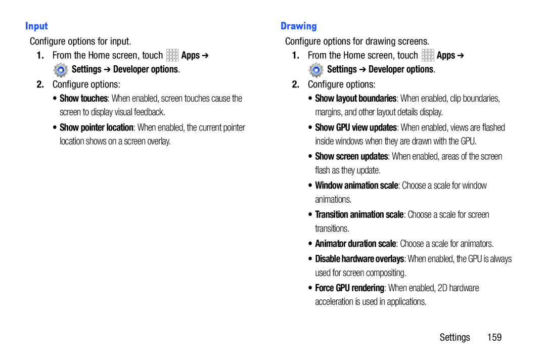 Samsung SCHI925EAAVZW, GH68_37970A Drawing, Configure options for input, Apps, Margins, and other layout details display 