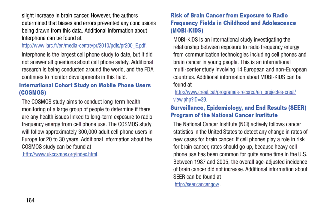 Samsung GH68_37970A, SCHI925EAAVZW, SCH-I925EAAVZW user manual International Cohort Study on Mobile Phone Users Cosmos, 164 