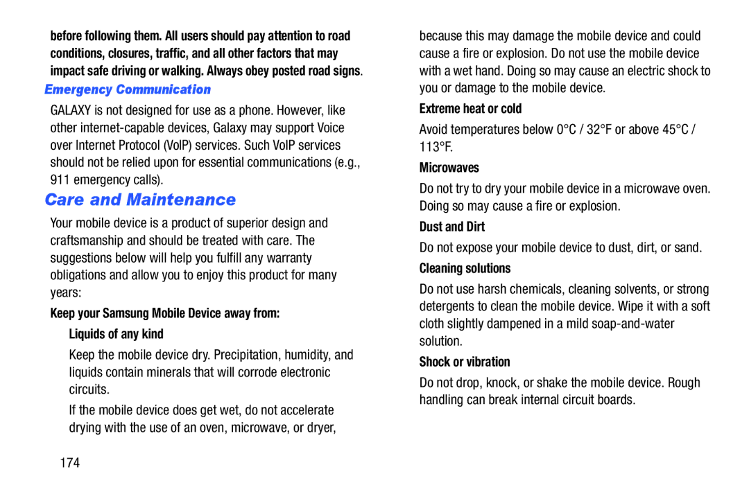 Samsung SCHI925EAAVZW, SCH-I925EAAVZW, GH68_37970A user manual Care and Maintenance, Emergency Communication 