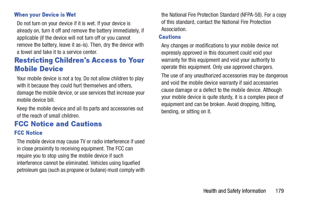 Samsung GH68_37970A Restricting Childrens Access to Your Mobile Device, FCC Notice and Cautions, When your Device is Wet 