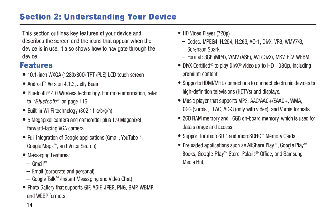 Samsung GH68_37970A, SCHI925EAAVZW, SCH-I925EAAVZW user manual Understanding Your Device, Features 