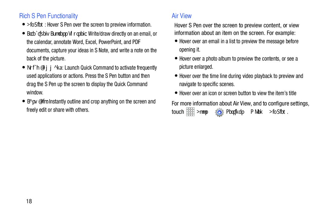 Samsung SCHI925EAAVZW, SCH-I925EAAVZW, GH68_37970A Rich S Pen Functionality, Touch Apps Settings S Pen Air View 