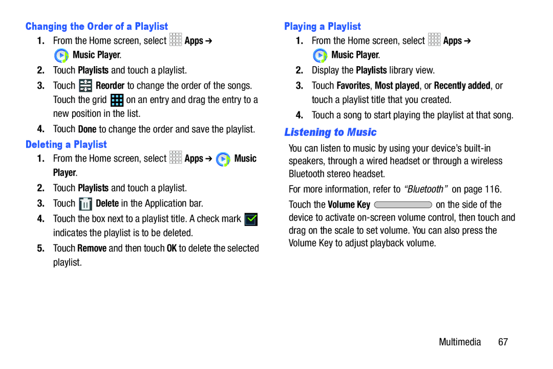 Samsung SCH-I925EAAVZW Listening to Music, Changing the Order of a Playlist, Deleting a Playlist, Playing a Playlist 