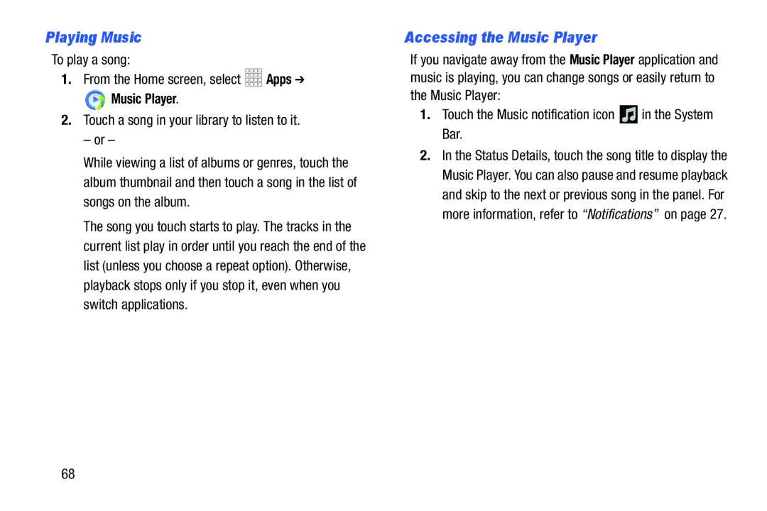 Samsung GH68_37970A user manual Playing Music, Accessing the Music Player, To play a song From the Home screen, select Apps 