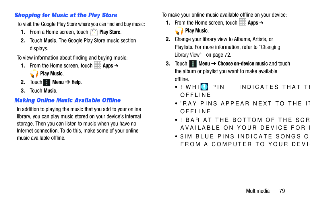 Samsung SCH-I925EAAVZW user manual Shopping for Music at the Play Store, Making Online Music Available Offline, Touch Music 