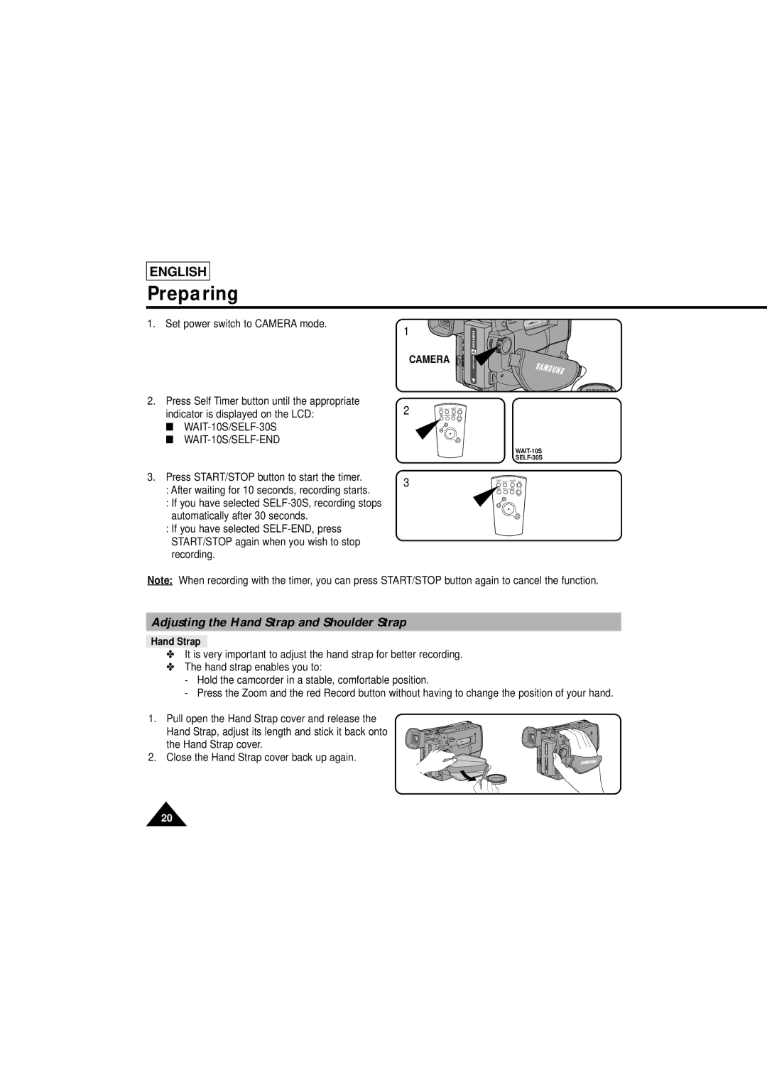 Samsung SCL610 manual Preparing, Adjusting the Hand Strap and Shoulder Strap, Camera 