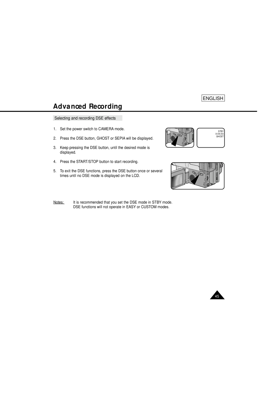 Samsung SCL610 manual Selecting and recording DSE effects 