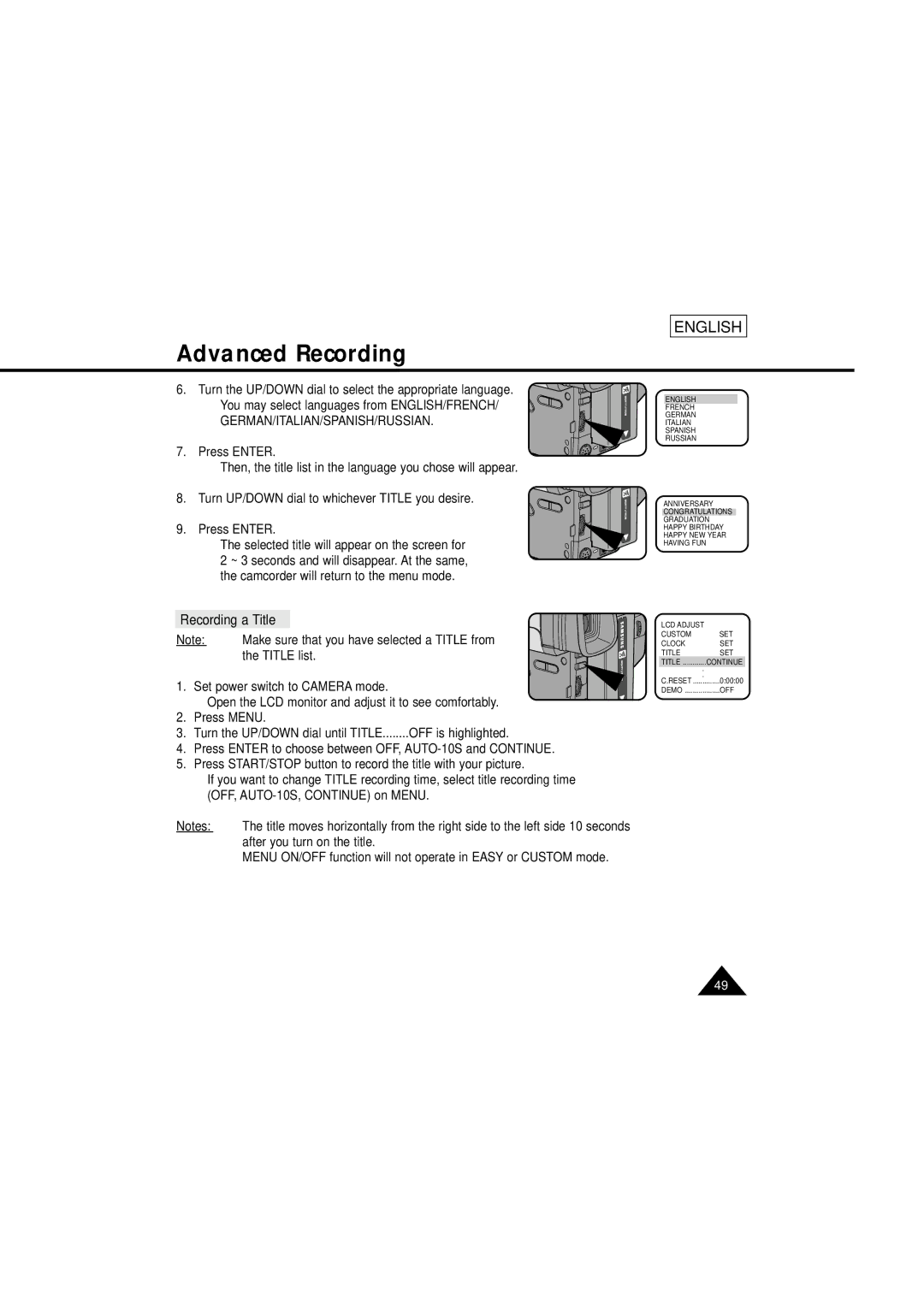 Samsung SCL610 manual Recording a Title 