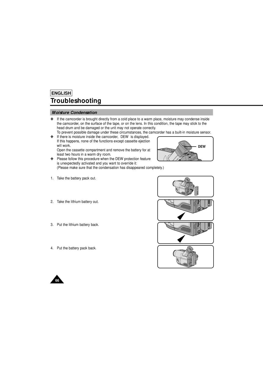 Samsung SCL610 manual Moisture Condensation, Dew 