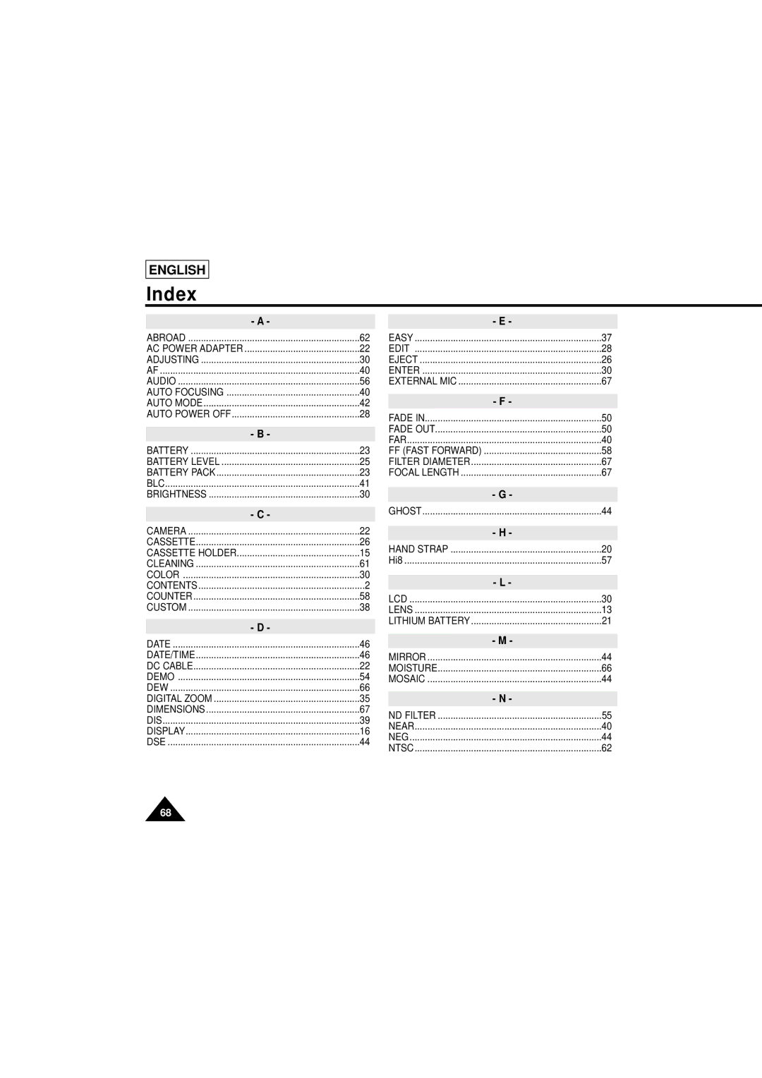 Samsung SCL610 manual Index 