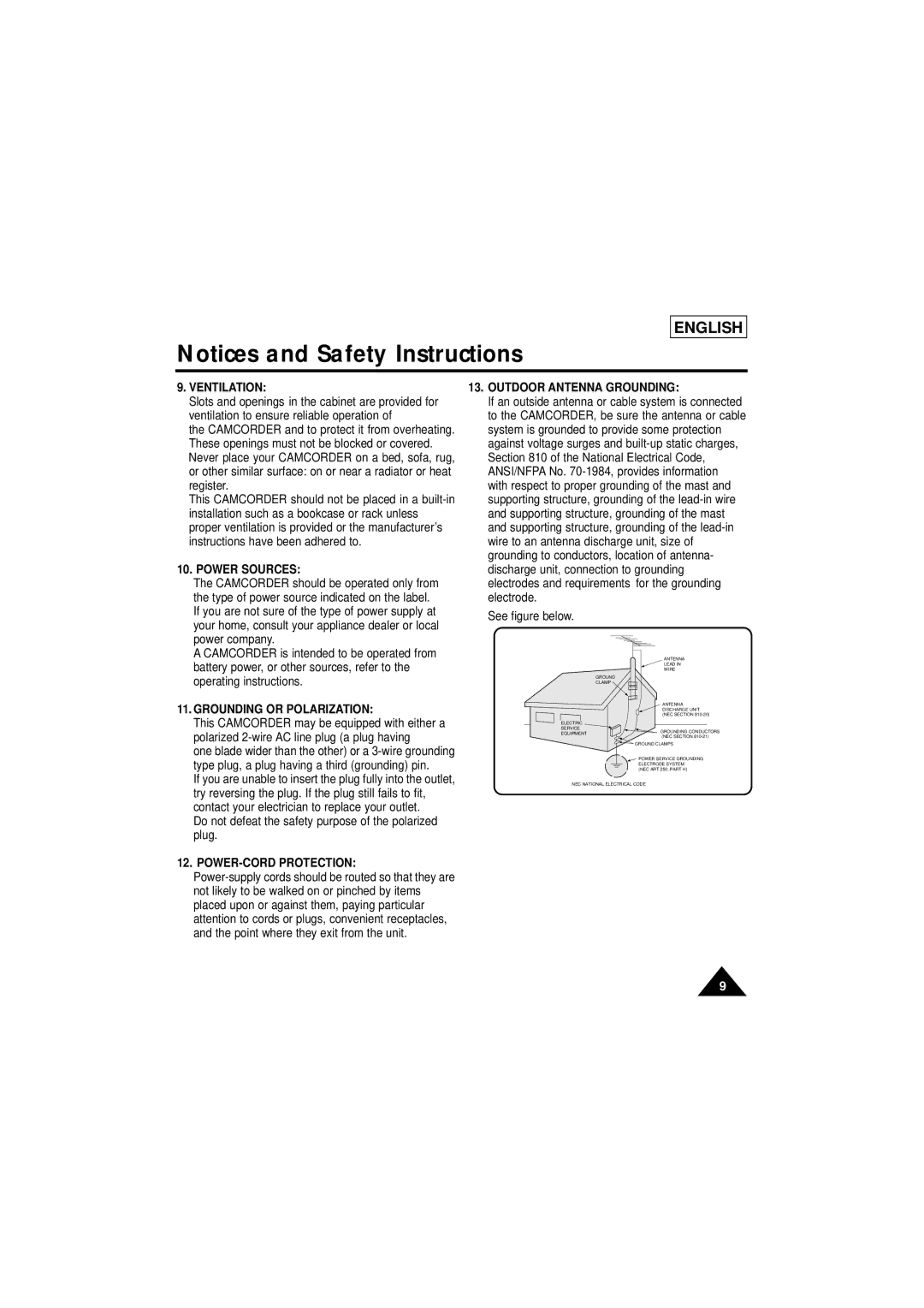 Samsung SCL610 Ventilation, Power Sources, Grounding or Polarization, POWER-CORD Protection, Outdoor Antenna Grounding 