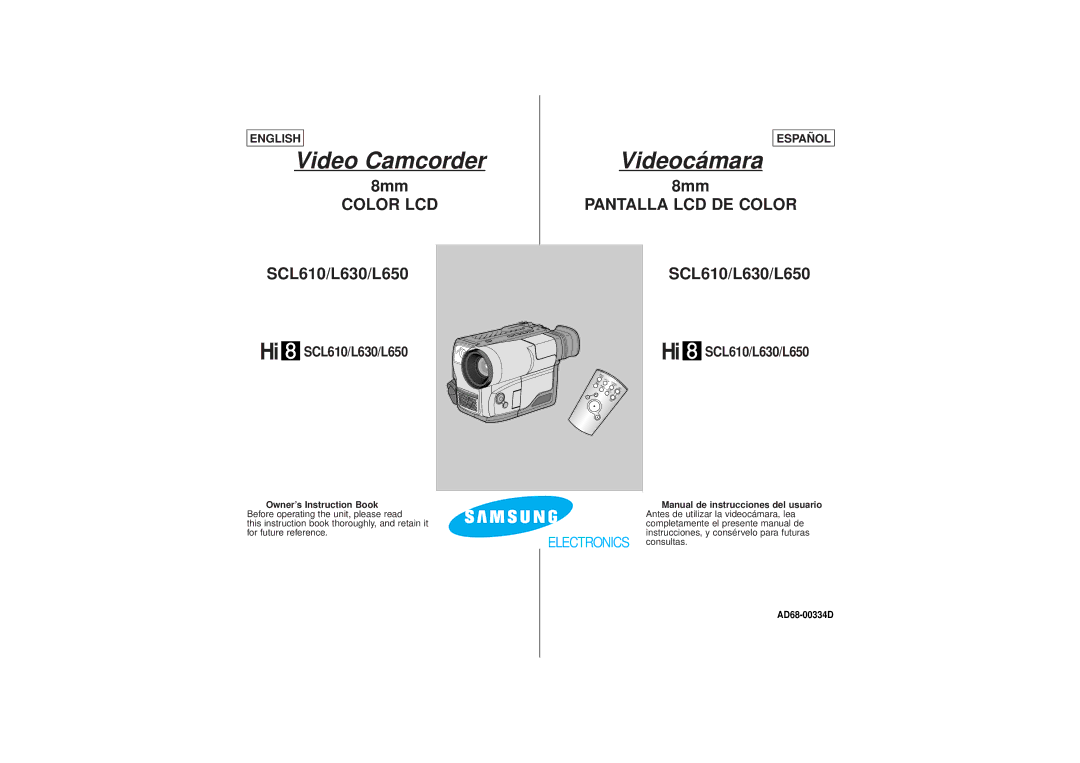 Samsung SCL650, SCL630 manual Video Camcorder, AD68-00334D 