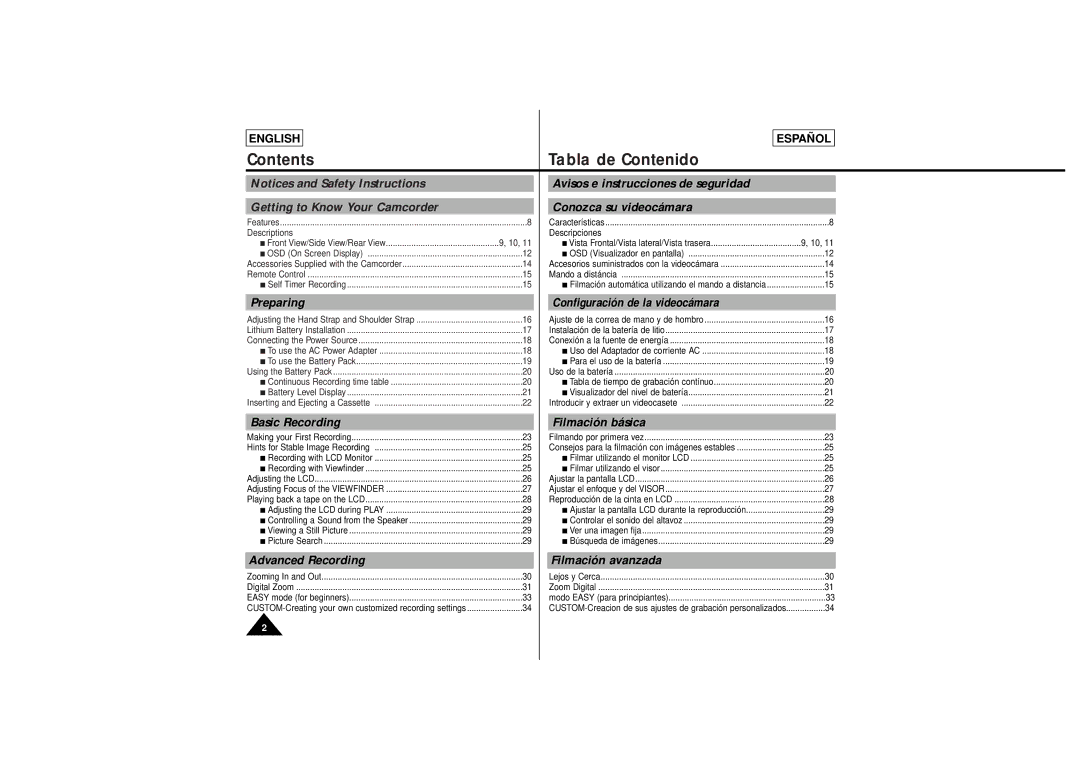 Samsung SCL630, SCL650 manual Contents Tabla de Contenido 