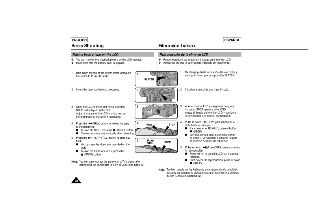 Samsung SCL630, SCL650 manual REW Stop, Play, Still 